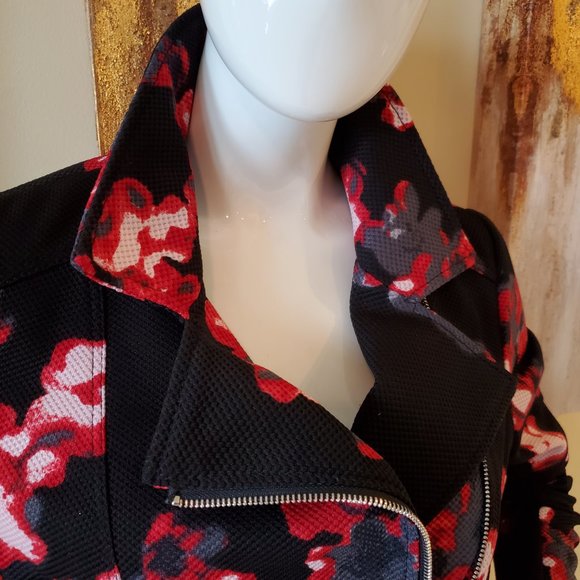 Black Rivet Black/Red Floral Zipper Front Blazer Jacket SZ L - Picture 7 of 8